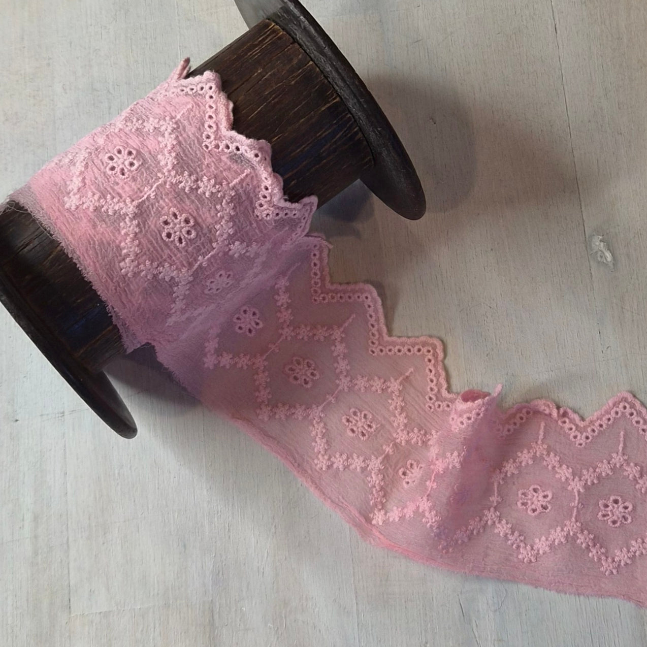 Ava pink silk chiffon broderie trim