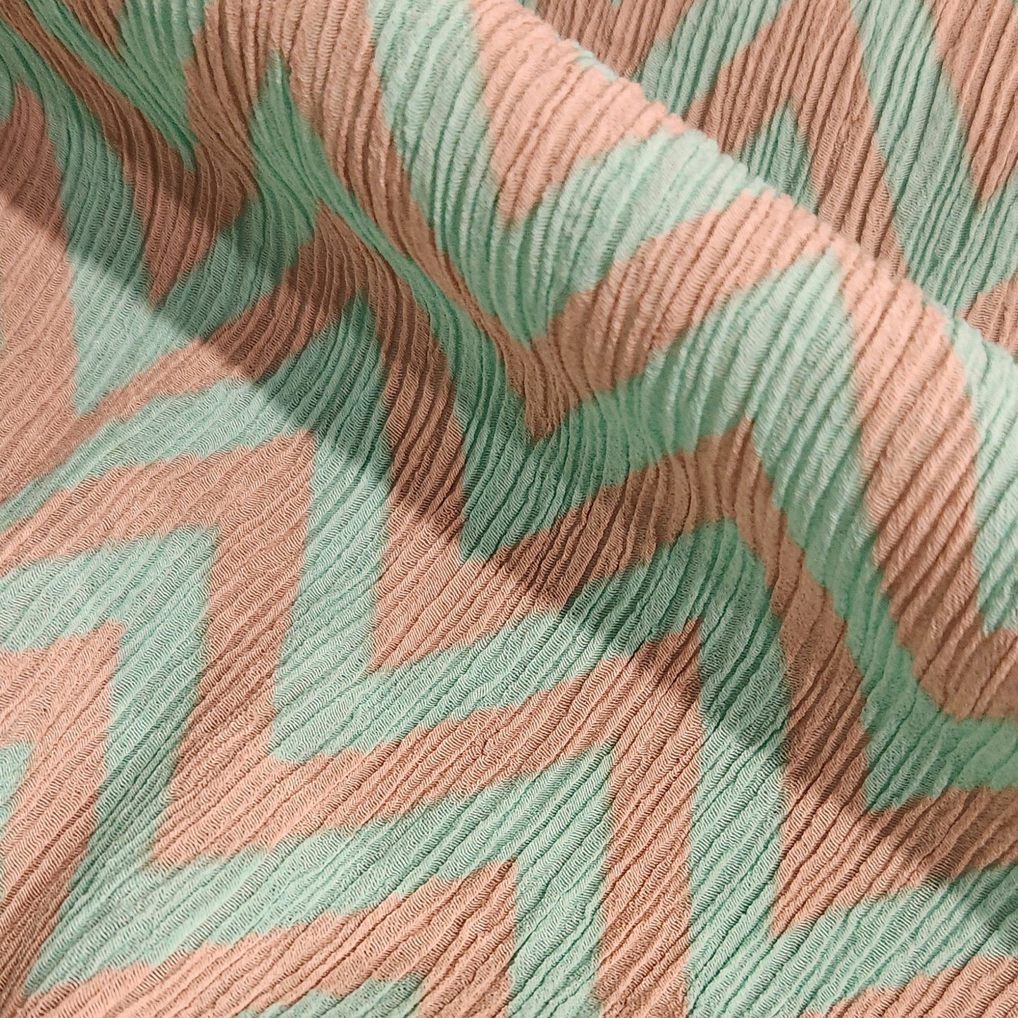 Minty apricot chevron crinkle cotton