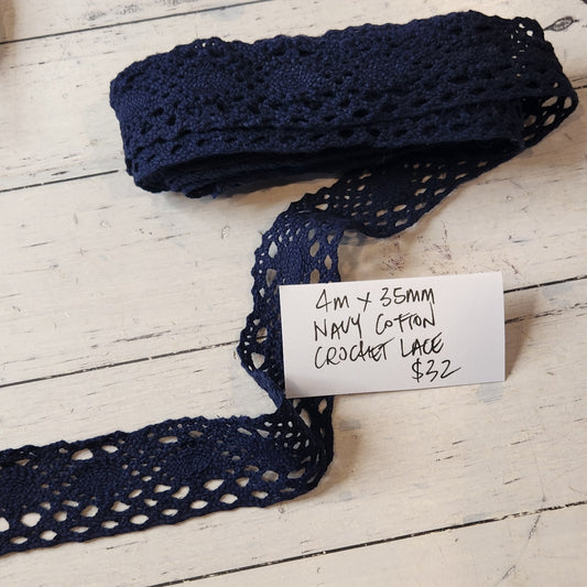 4m Navy cotton crochet lace