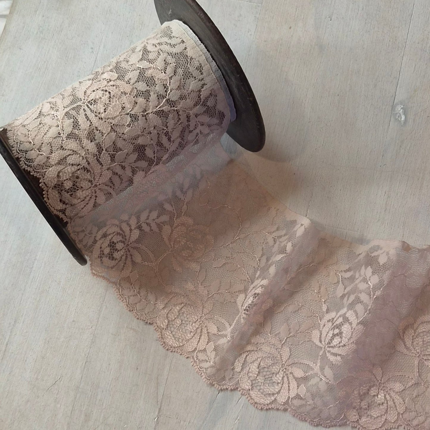 Charlotte pale mocha hand dyed lace