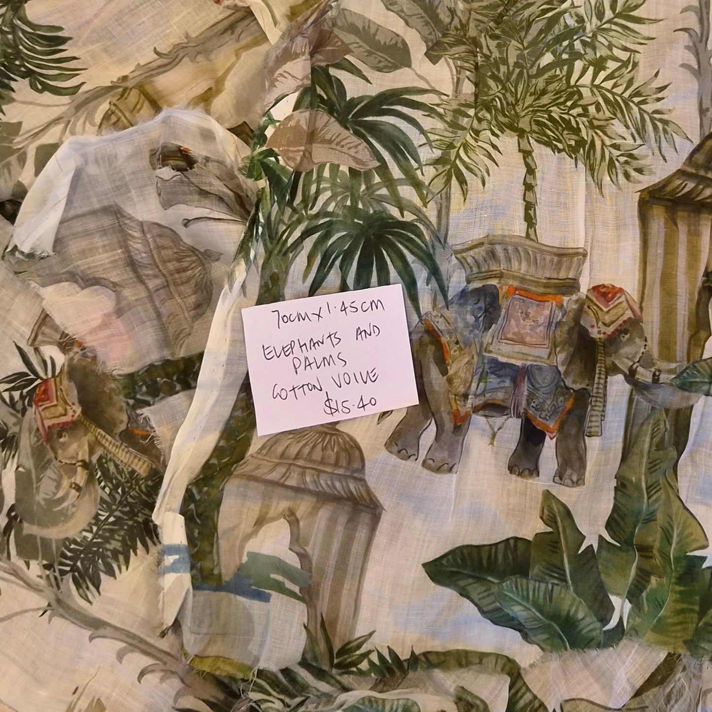 70cm Elephants and palms cotton voile