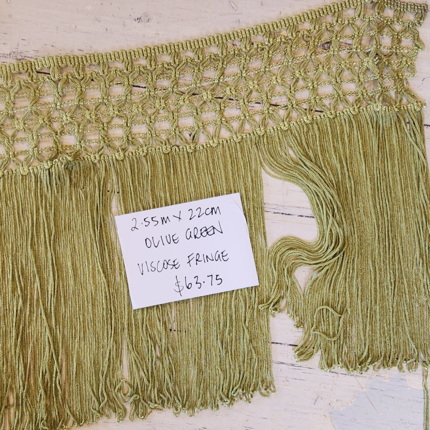 2.55m Olive fringe viscose