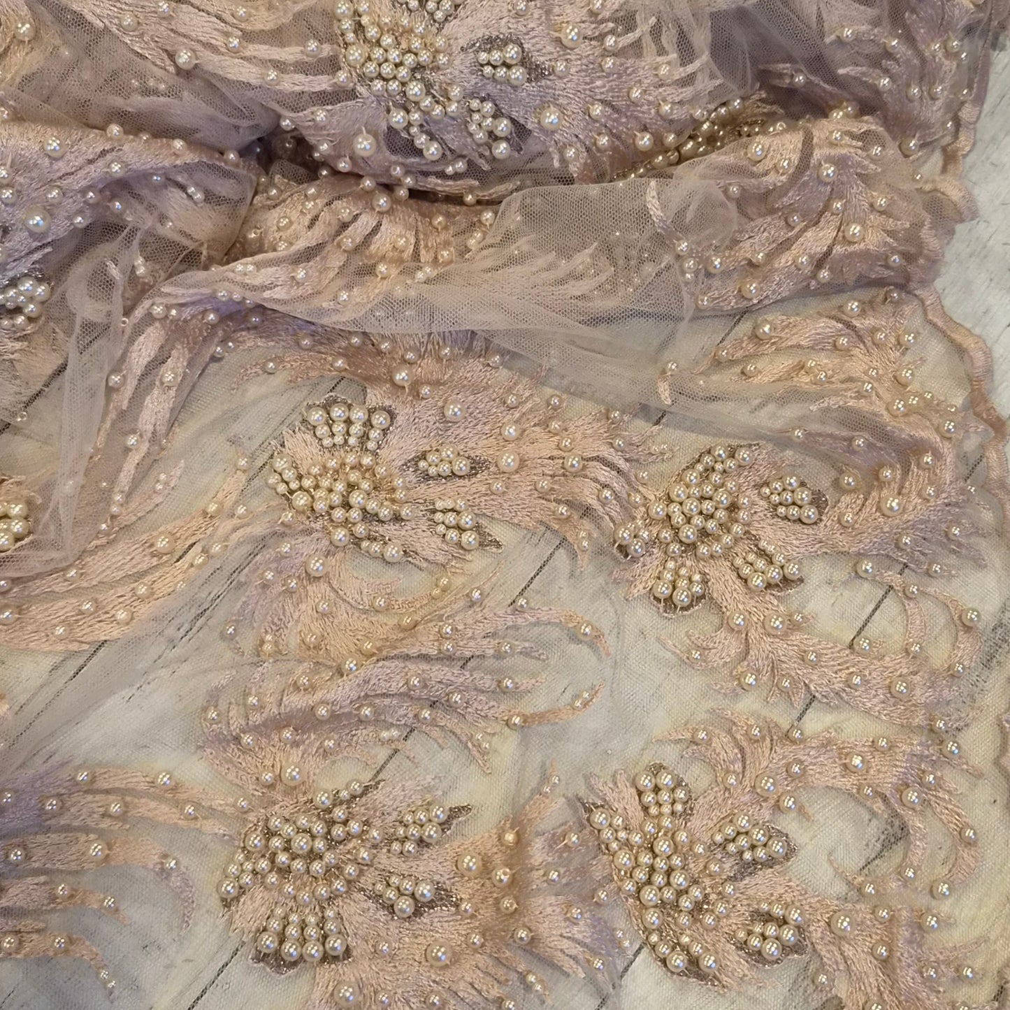 1.7m Mocha beaded embroidered tulle