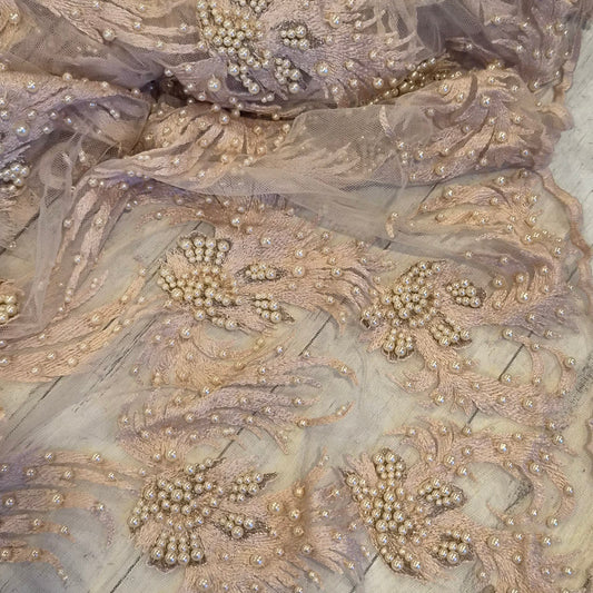 1.7m Mocha beaded embroidered tulle