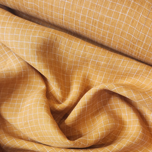 Ochre grid organic linen