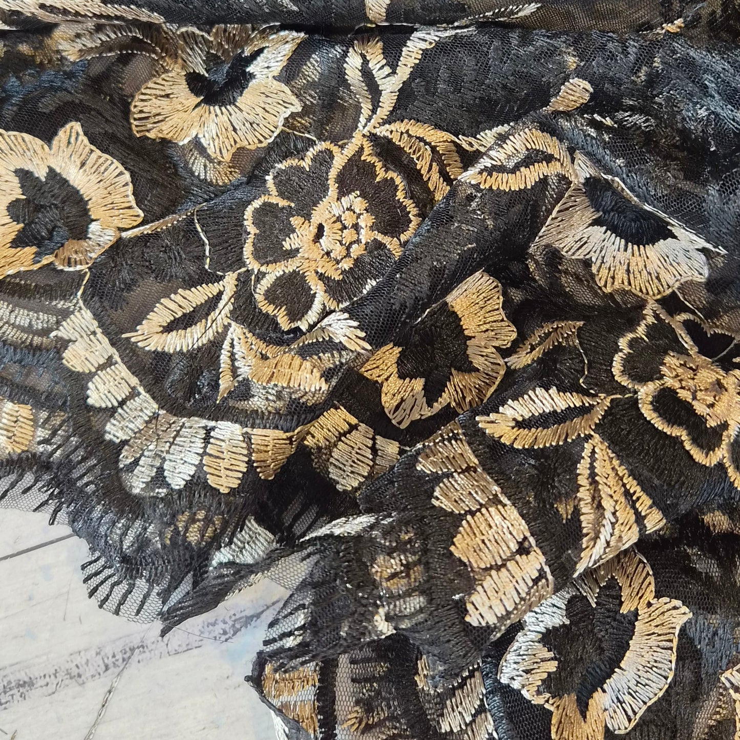 Gold rose embroidered tulle