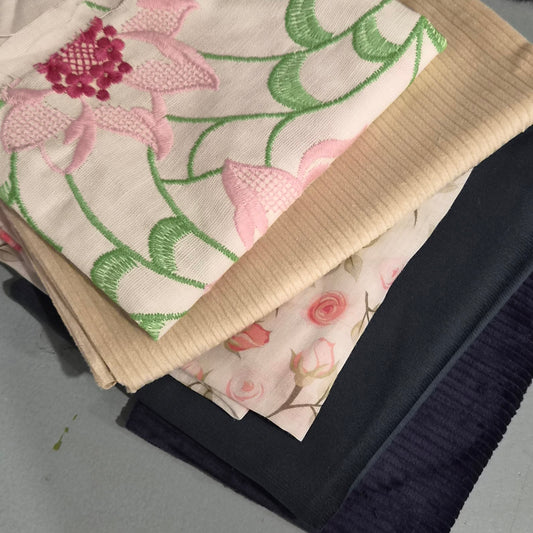 64. 6 pieces assorted ramie, corduroy and embroidered cotton