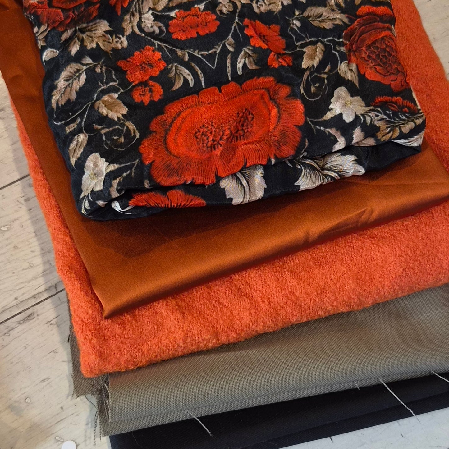 148. 5 pieces assorted fabrics silk and wool and viscose