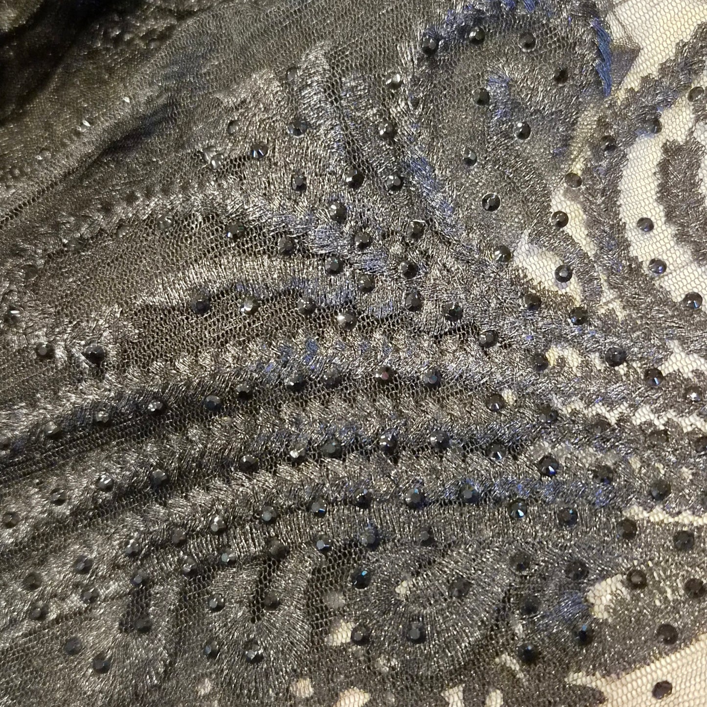 1.90m Black ornate beaded embroidered tulle