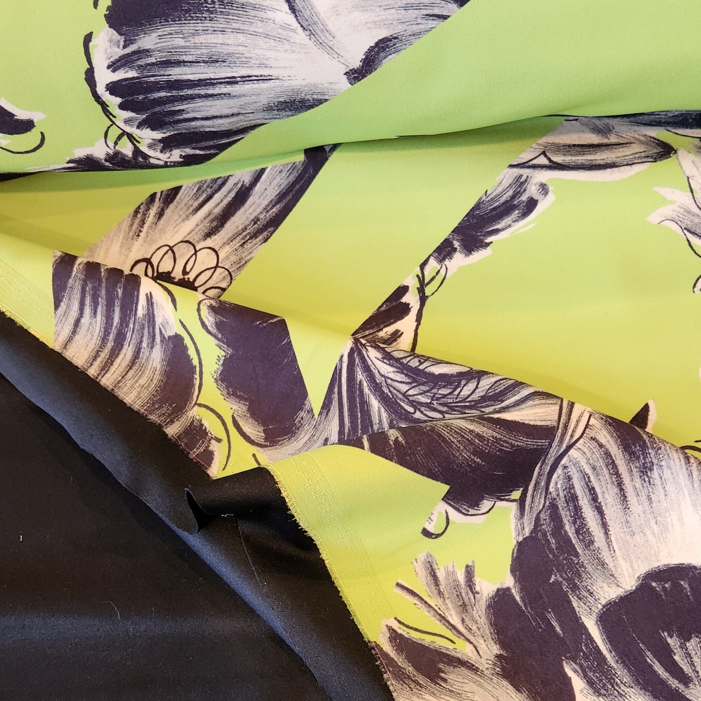 Lime and floral collage bonded suiting