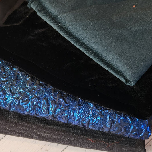 38. 5 pieces Assorted velvets, brocade and corduroy