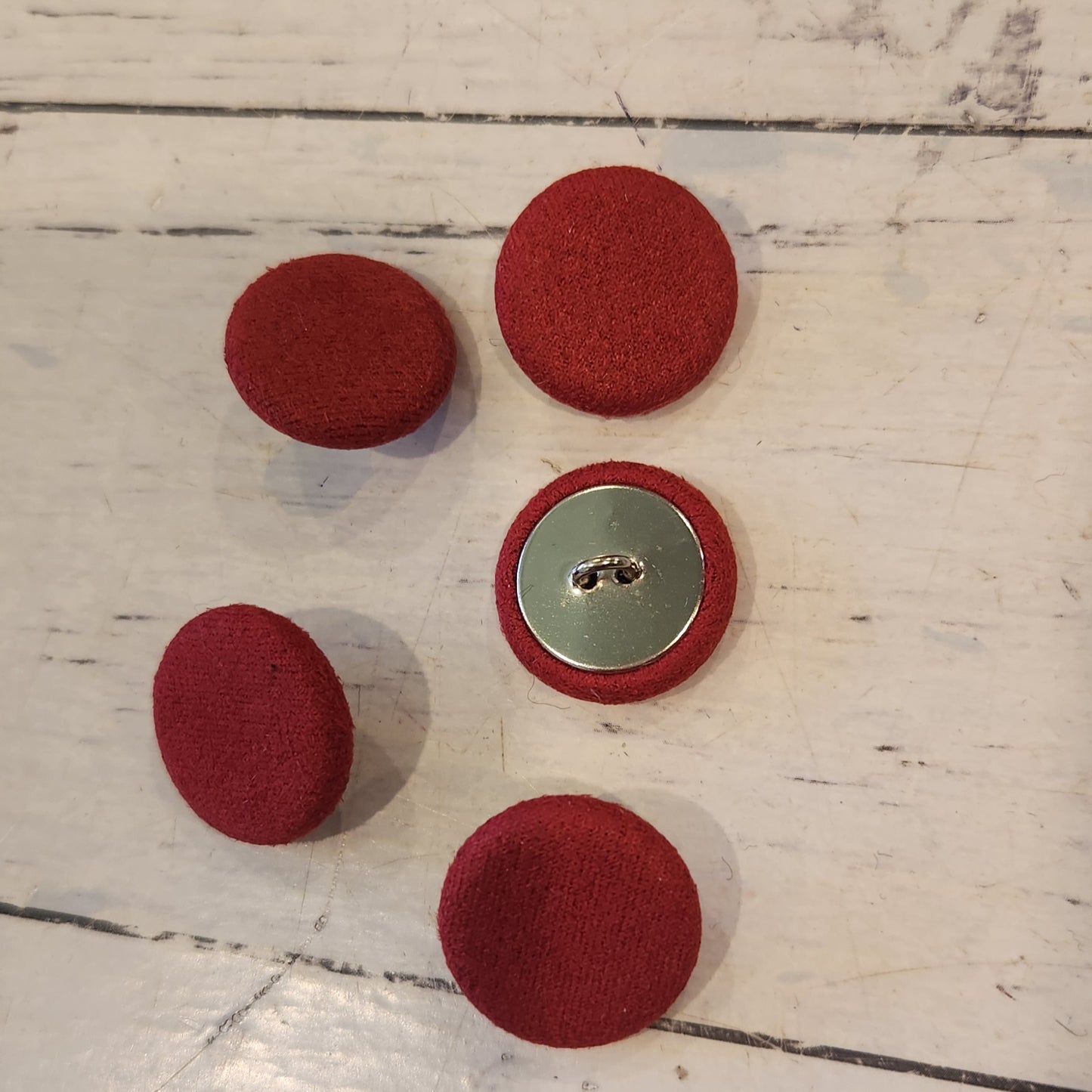 6 x Red fabric shanked Button