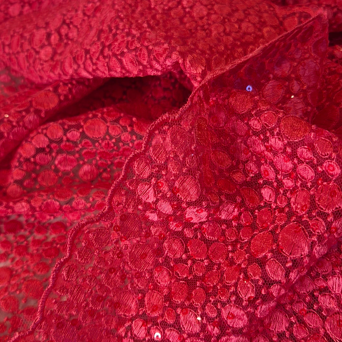 Deep coral embroidered mesh