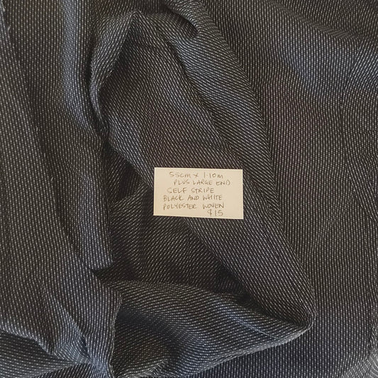 55cm self stripe black and white woven
