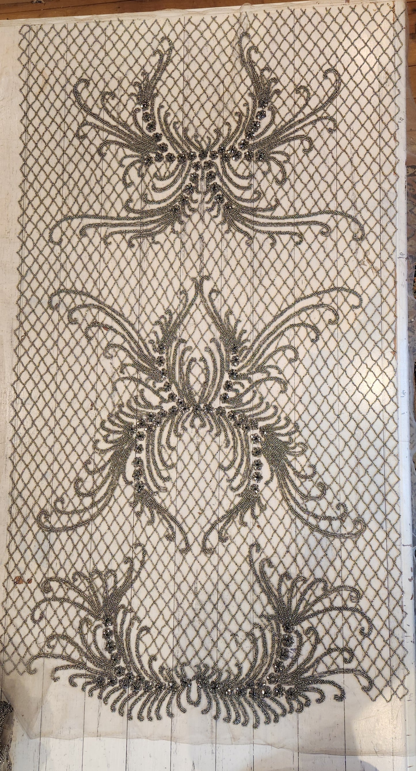 Pewter ornate beaded mesh