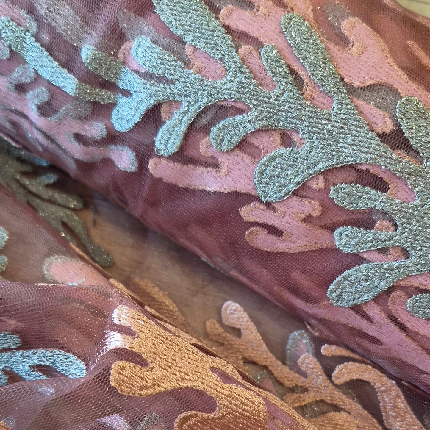 Sunset coral embroidered tulle