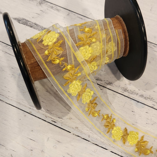 Vintage yellow rose Organza Ribbon