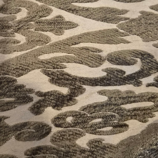 3.40m Green and taupe raised chenille satin brocade