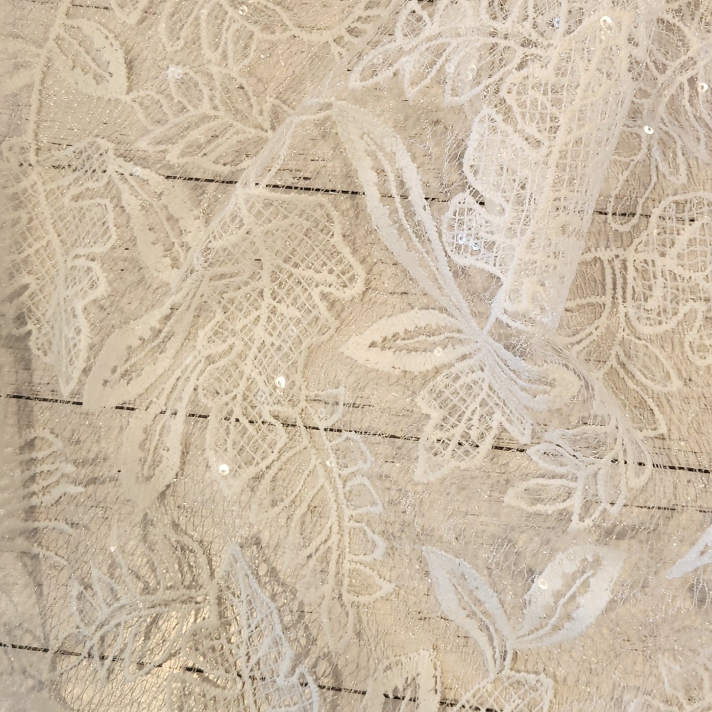 60cm Brilliant White silver sequin Embroidered tulle