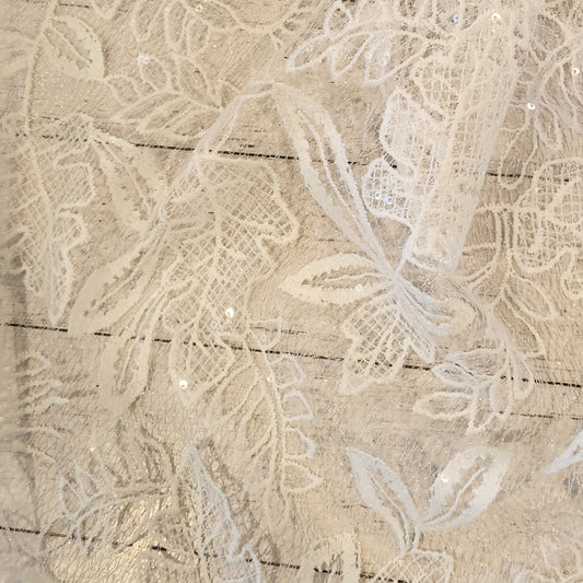 60cm Brilliant White silver sequin Embroidered tulle