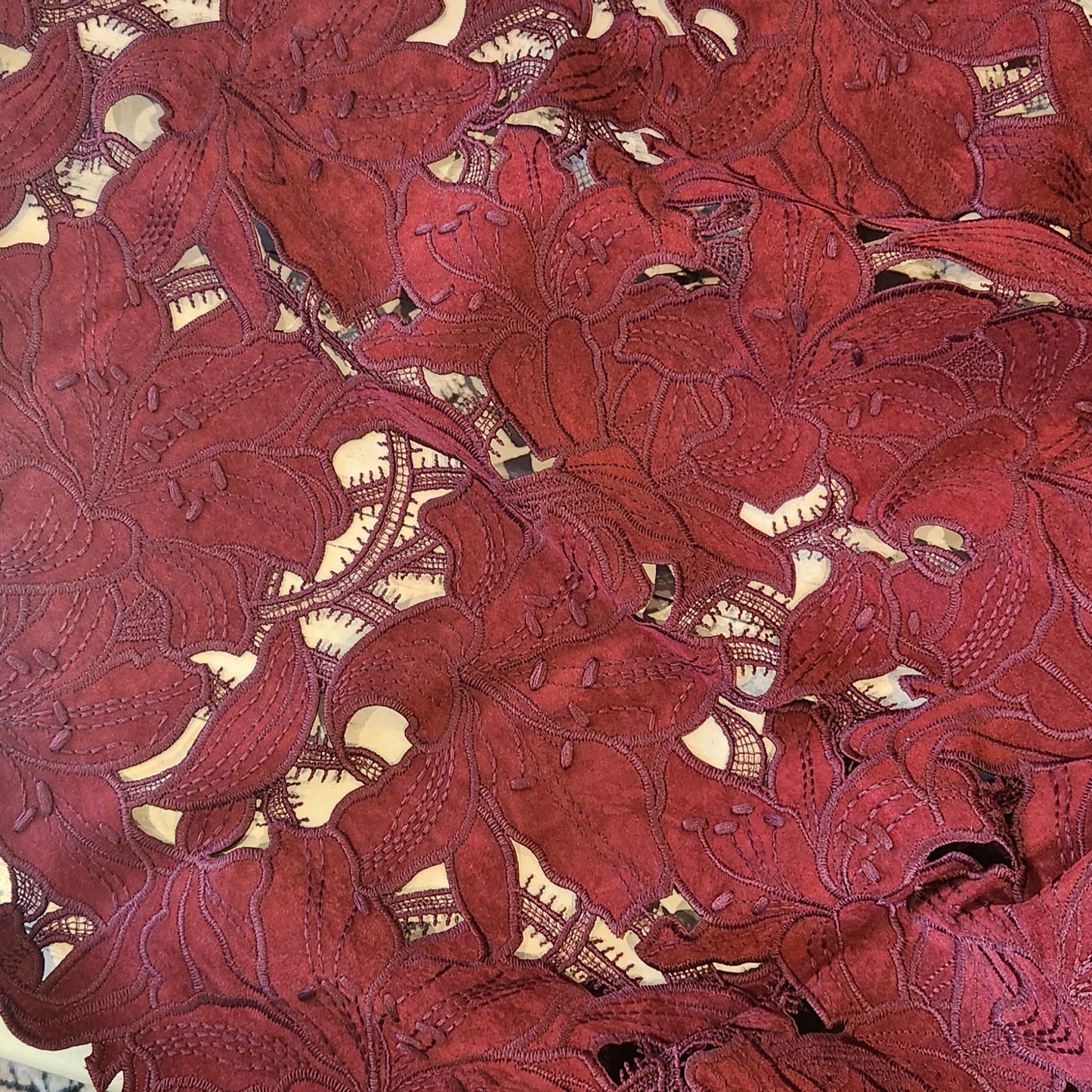 1.9m Burgundy lillies Embroidered faux suede
