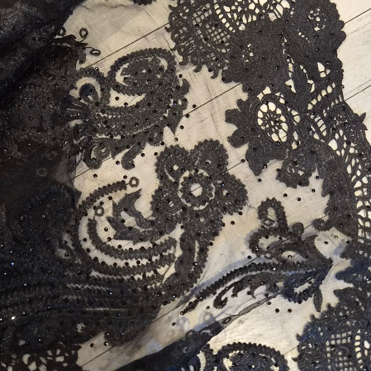 1.90m Black ornate beaded embroidered tulle