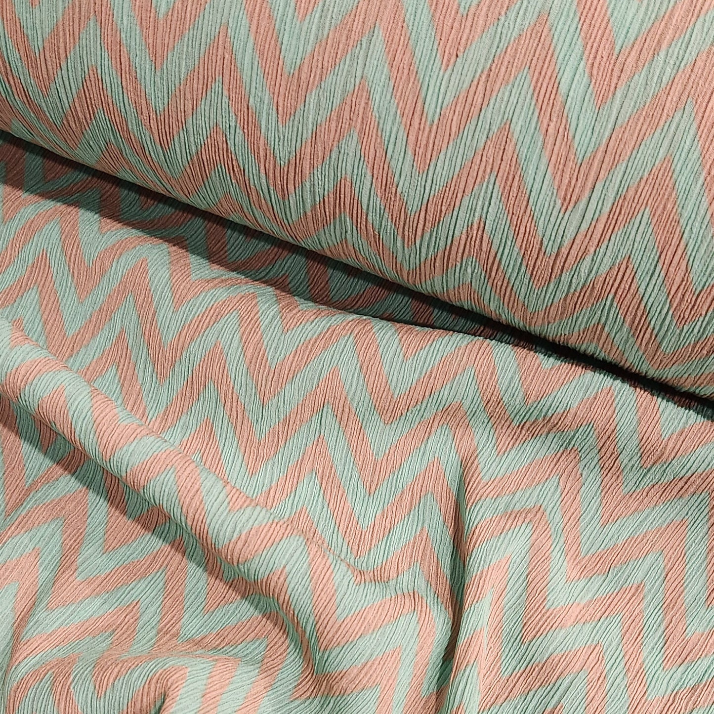 Minty apricot chevron crinkle cotton