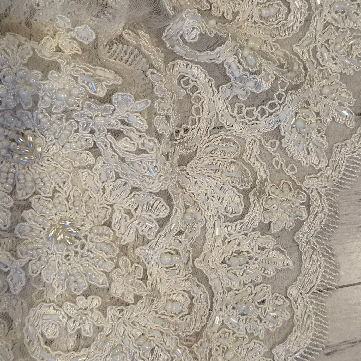 1.6m plus end ivory beaded embroidered tulle