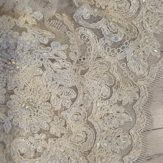 1.6m plus end ivory beaded embroidered tulle