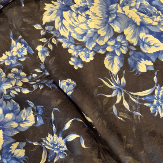 1m Blue floral jacquard silk georgette