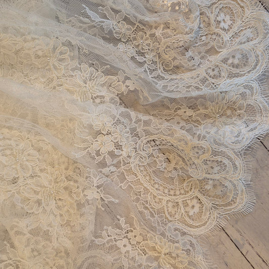 2.6m Ivory beaded corded mesh lace