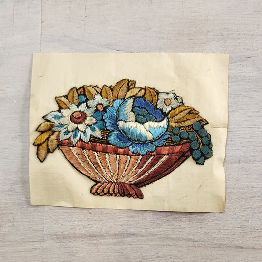 Floral blue rose basket vintage motiff