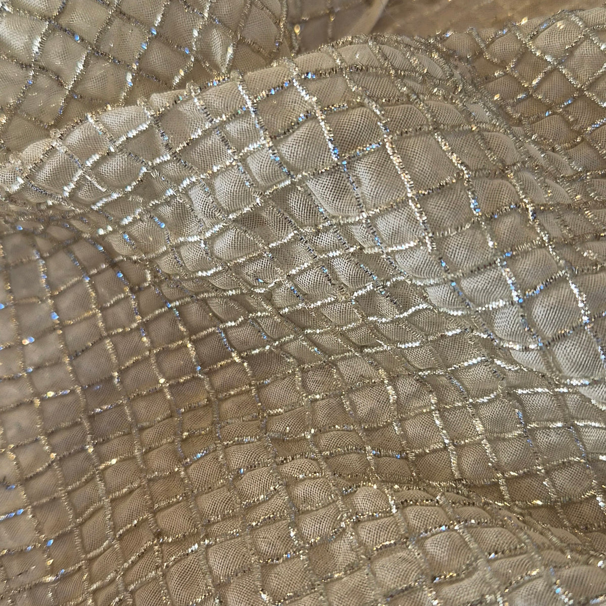 Honeycomb grid lurex organza