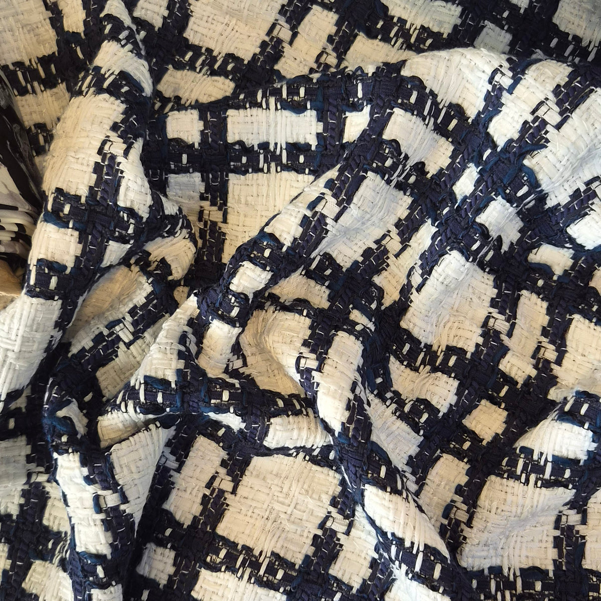 Navy and white tweed boucle