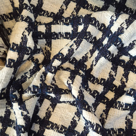 Navy and white tweed boucle