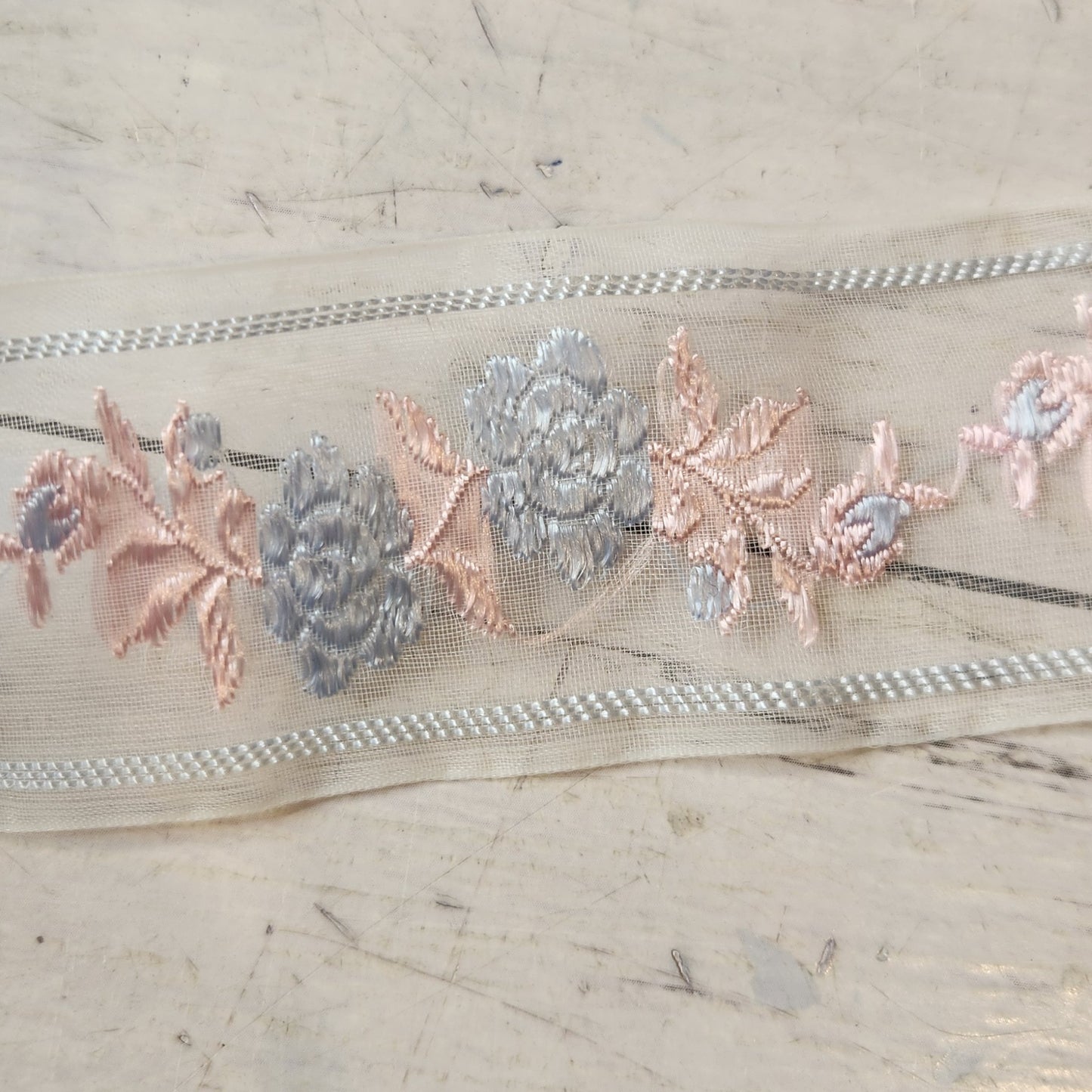 Vintage blue rose Organza Ribbon
