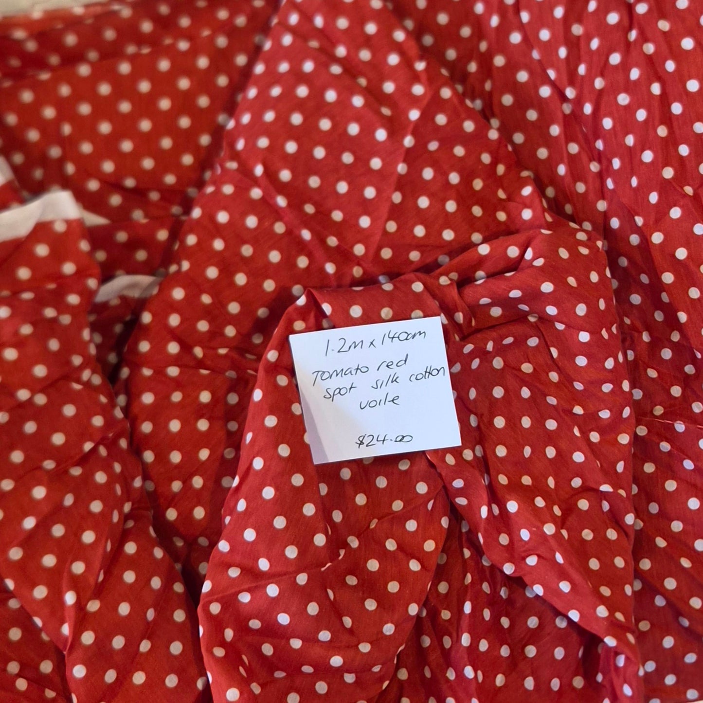 1.2m Tomato red spot silk cotton voile