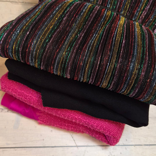 84. 3 pieces assorted lurex knit, boucle and suiting
