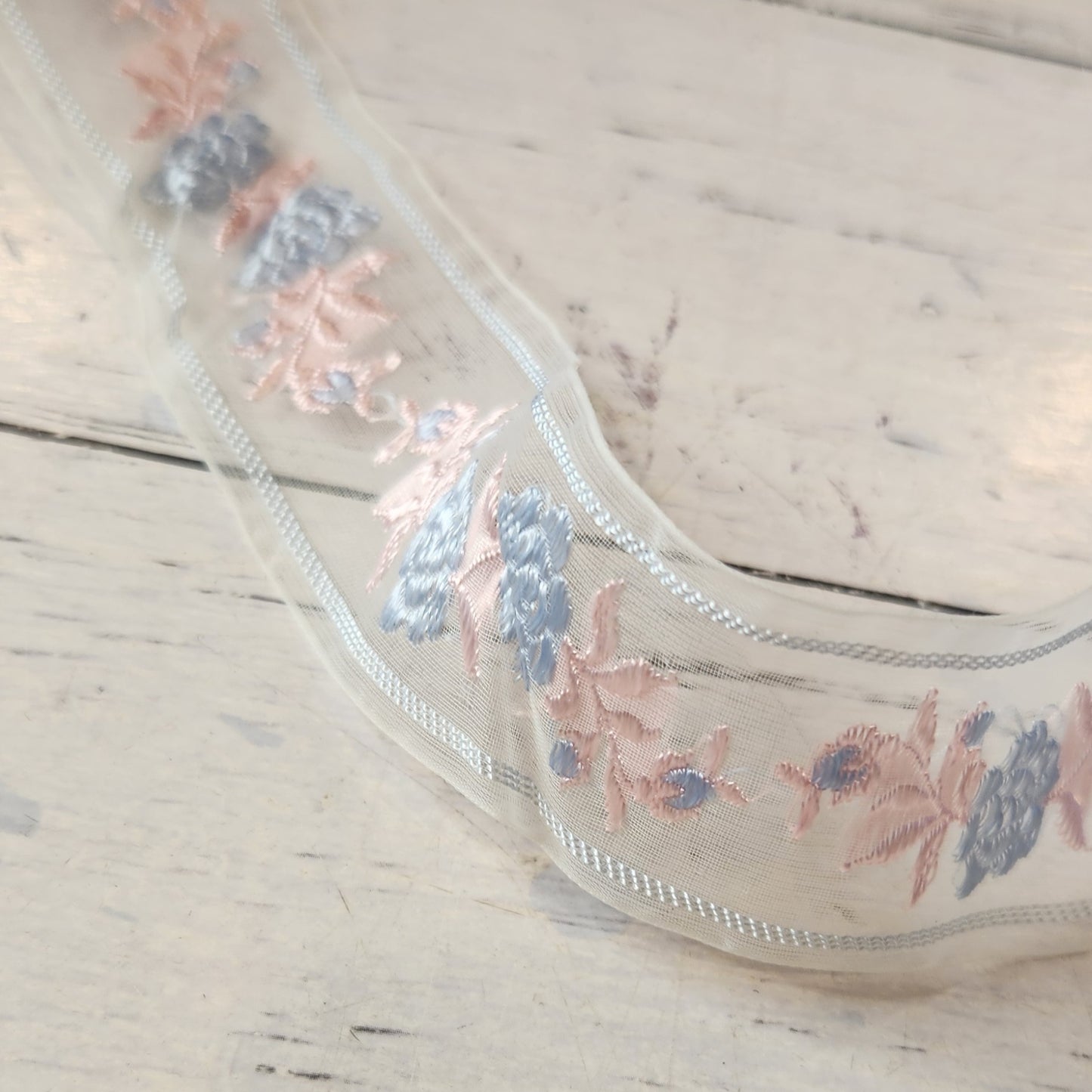 Vintage blue rose Organza Ribbon