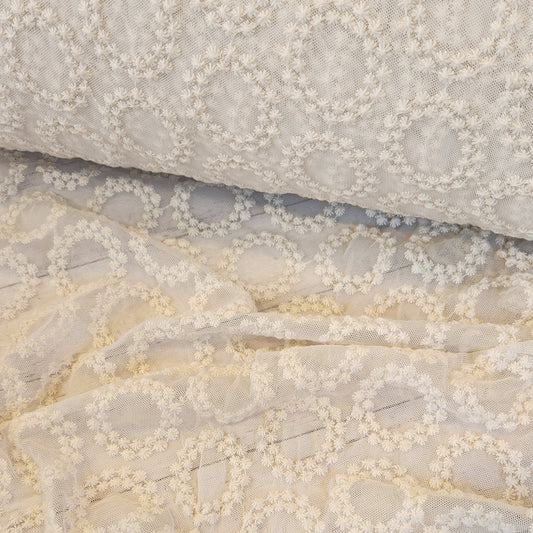 Creamy froth Embroidered mesh
