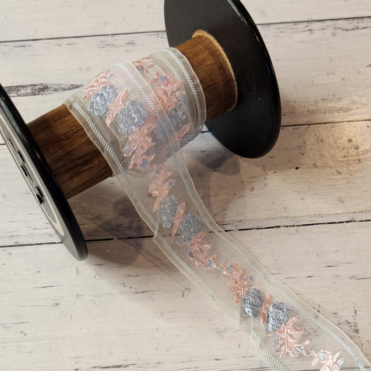 Vintage blue rose Organza Ribbon