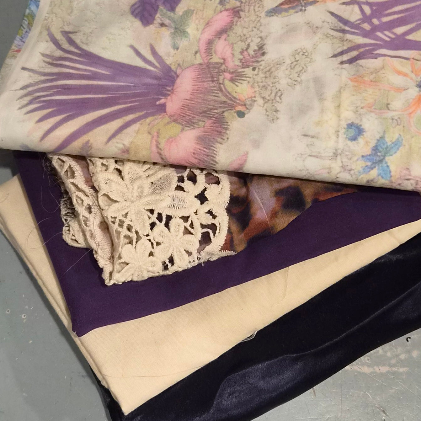 52. 5 pieces assorted cotton, georgette, viscose satin
