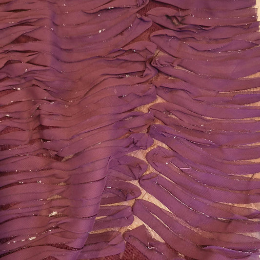 1.9m Amethyst and silver ruffle chiffon on mesh