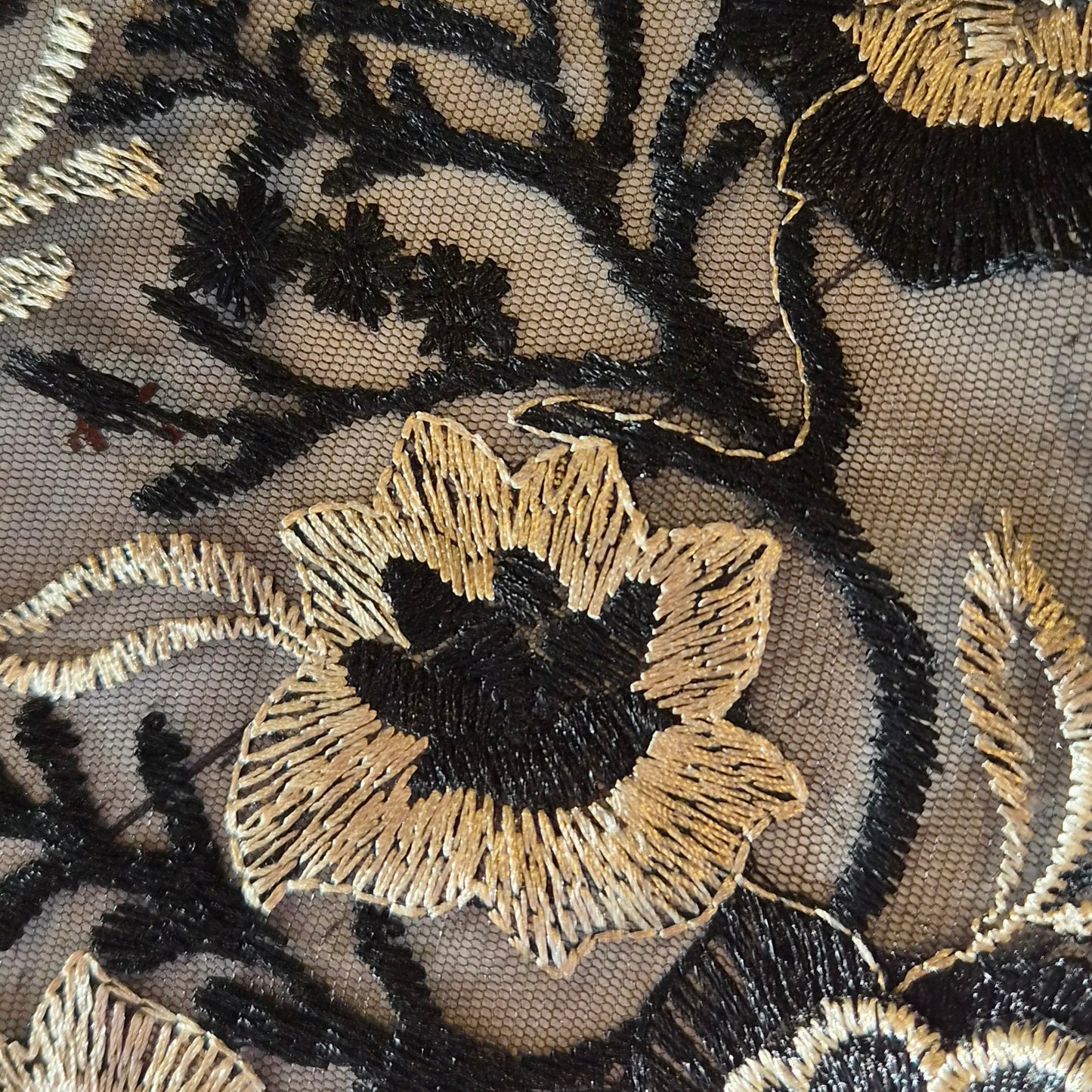 Gold rose embroidered tulle