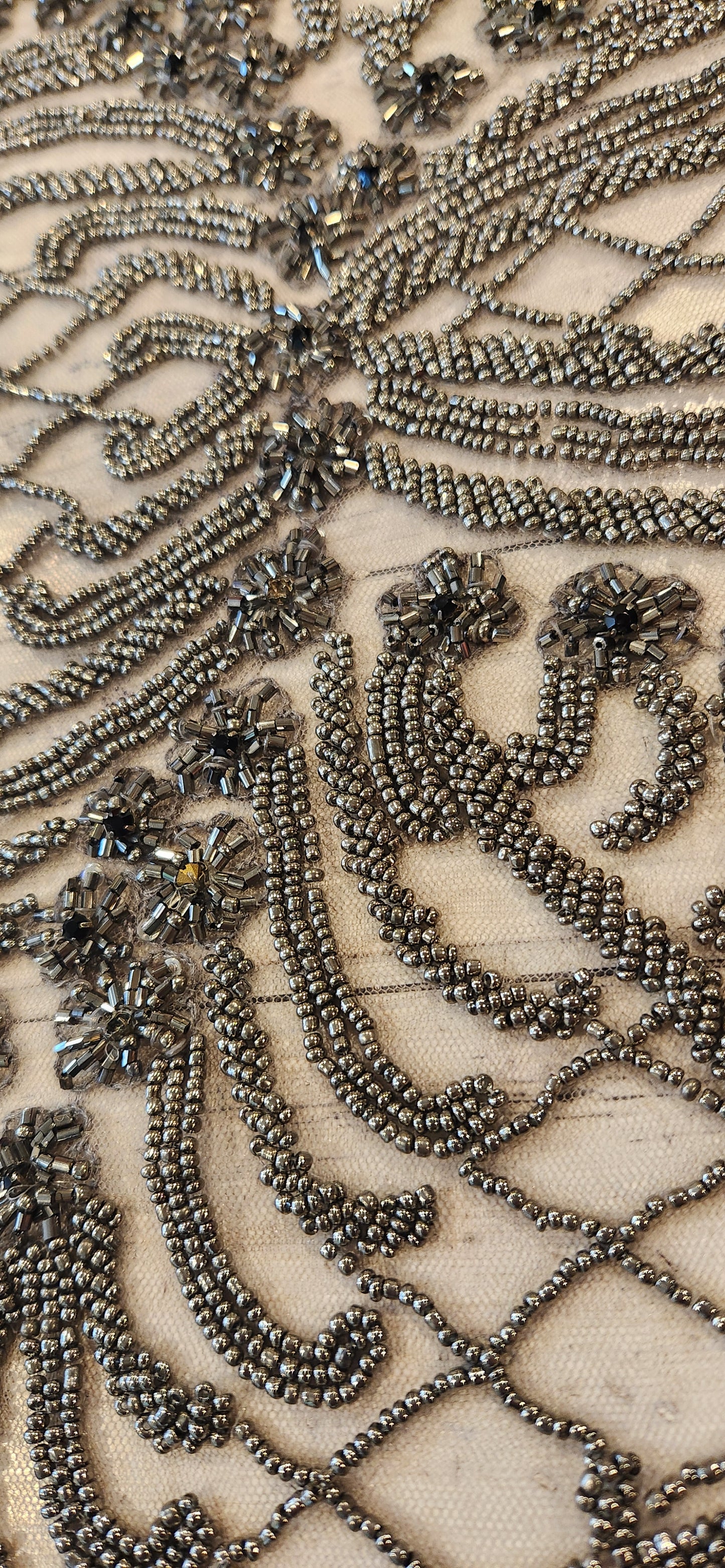 Pewter ornate beaded mesh