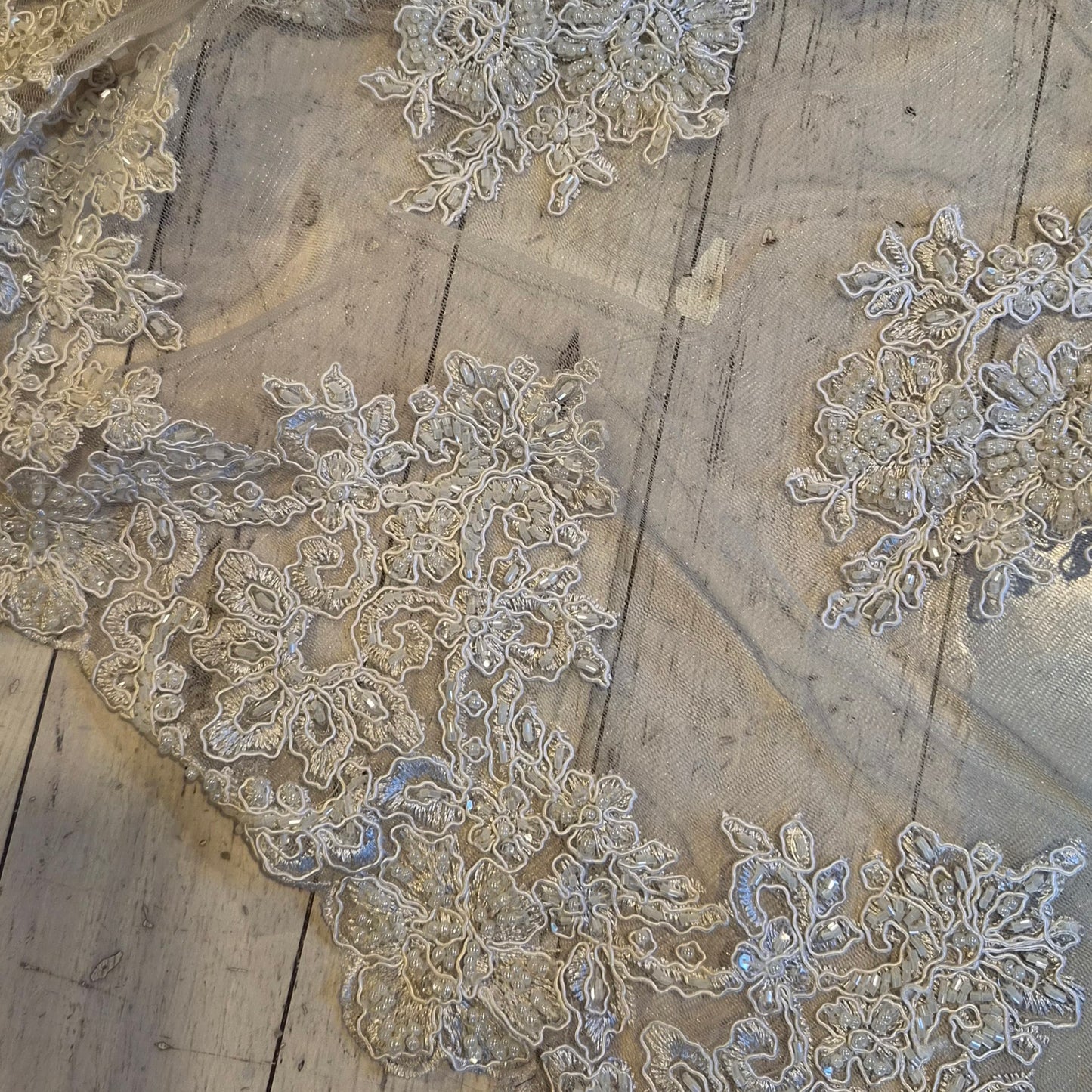 2m Ivory beaded and seqin corded lace